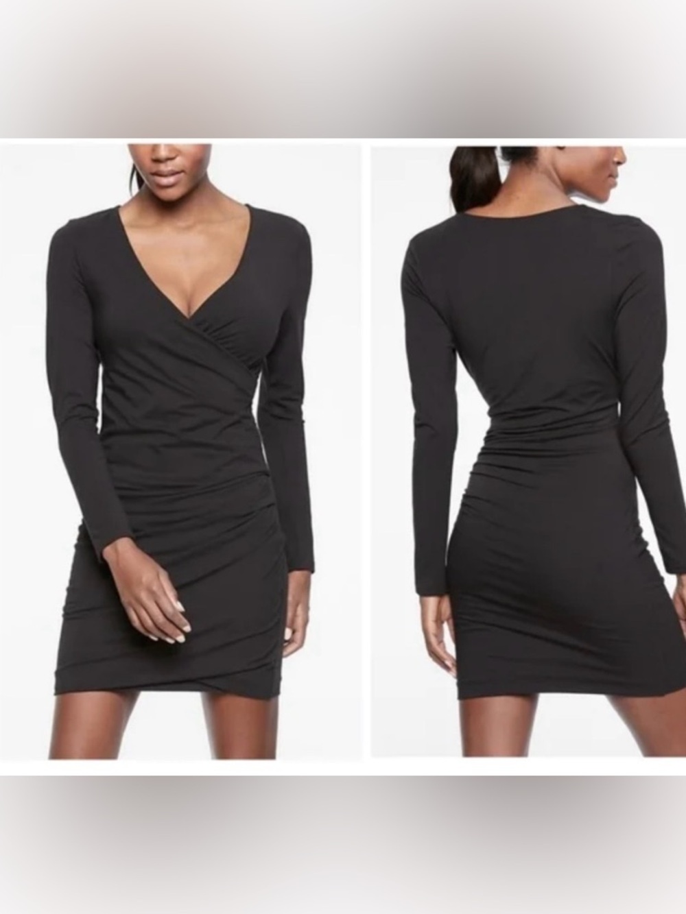 Athleta Black Wilder Long Sleeve Faux Wrap Dress - Size S